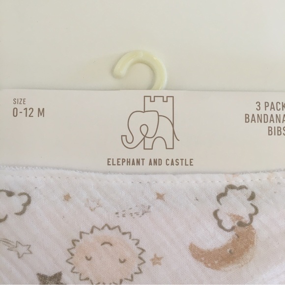 NEW 3 Baby Bibs Cotton | Elephant and Castle - Picture 2 of 6